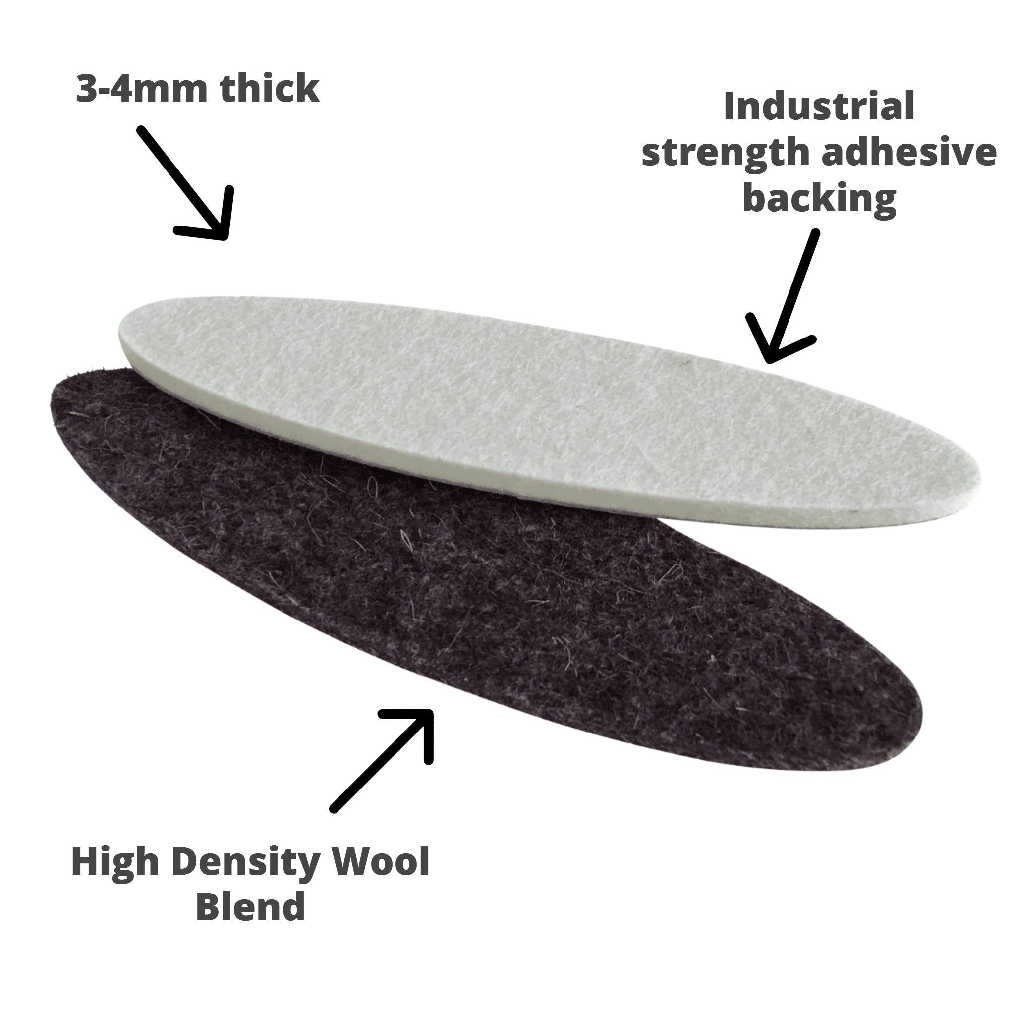 Industrial Strength Adhesive Felt Ovals (130mm x 35mm)